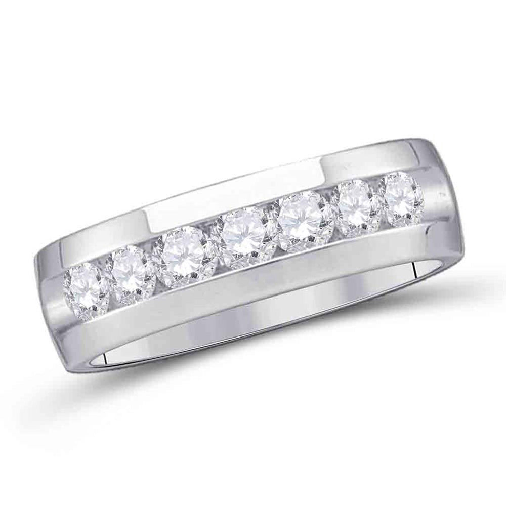 GND 14kt White Gold Mens Round Diamond Wedding Band Ring 1/4 Cttw, Size 10