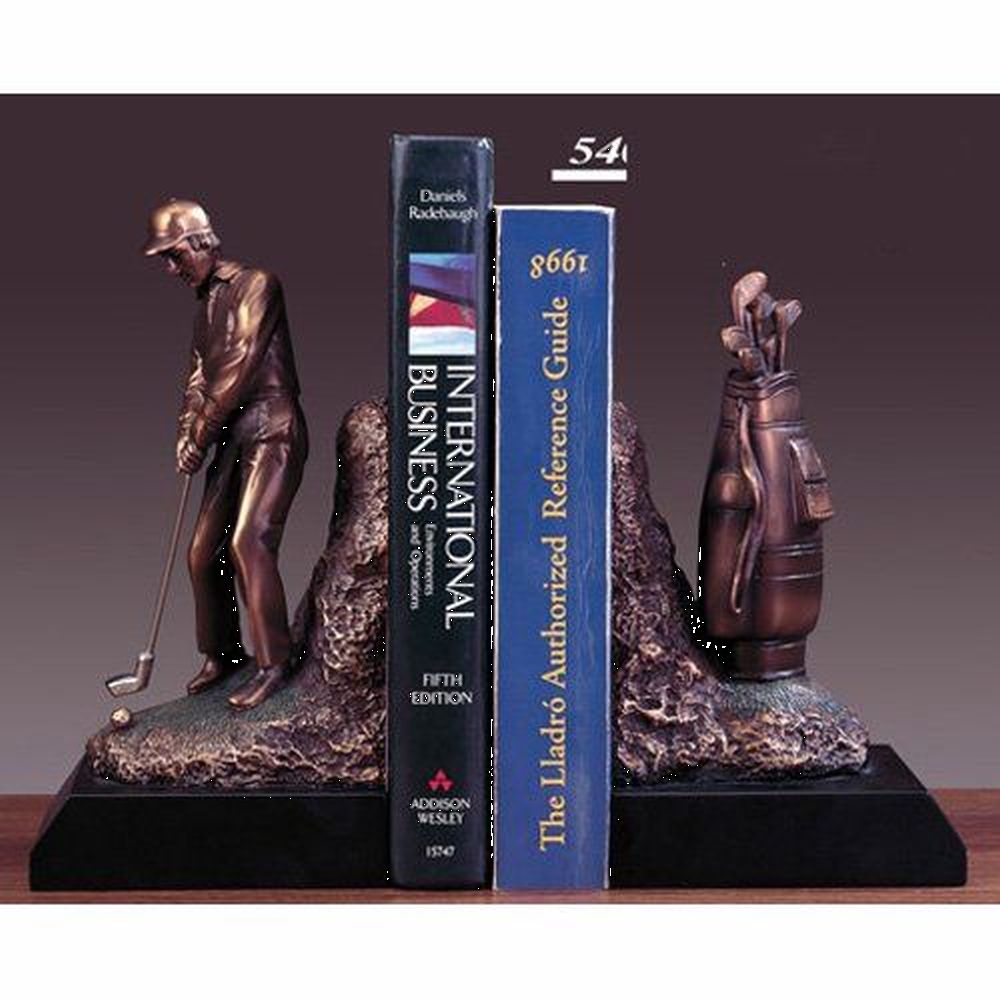 Treasure of Nature Golfer Bookends, Bronze Plated, 9" x 9"