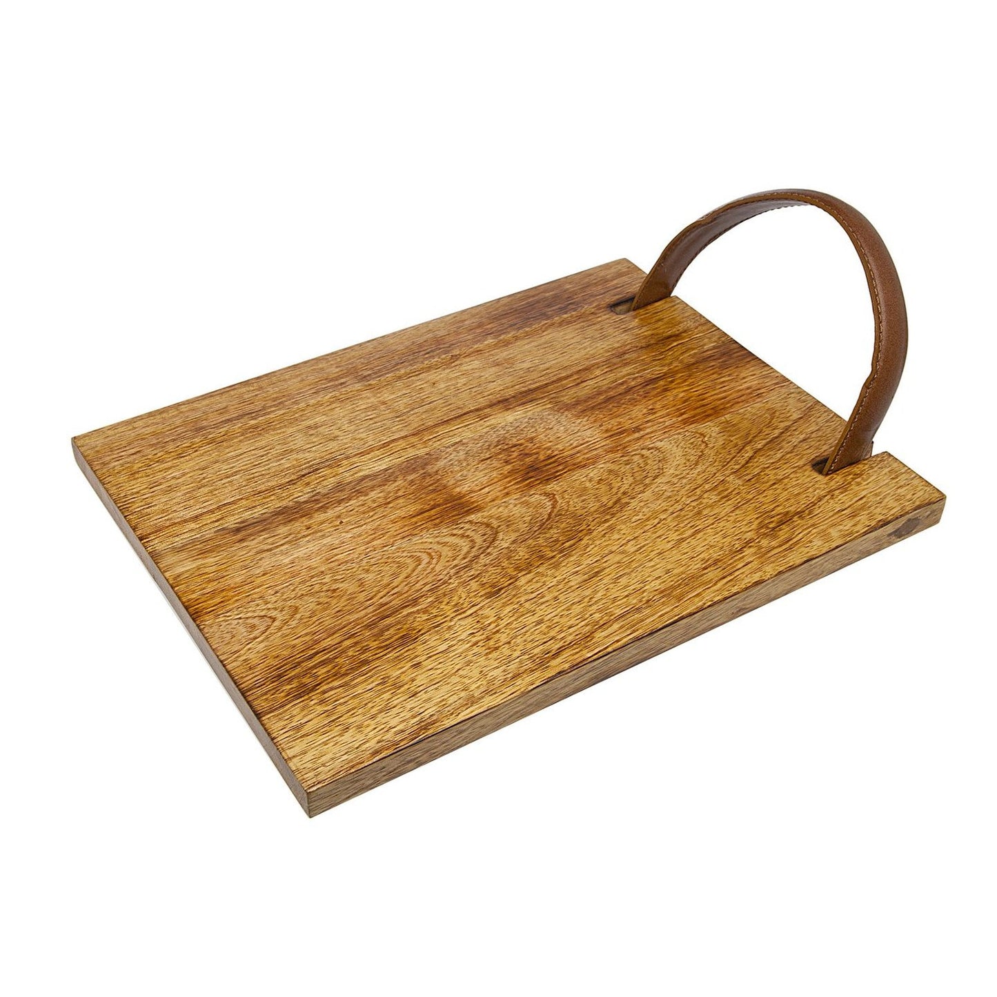 Godinger Wooden Tray Platter with Leather Handle