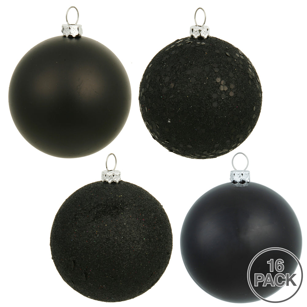 Vickerman 3" Black 4-Finish Ball Ornament Assortment, 16 Per Box