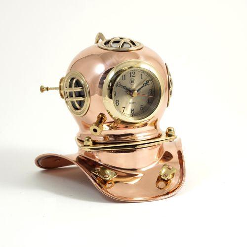 Bey Berk Copper & Brass Diver's Helmet With Quartz Clock by Bey Berk