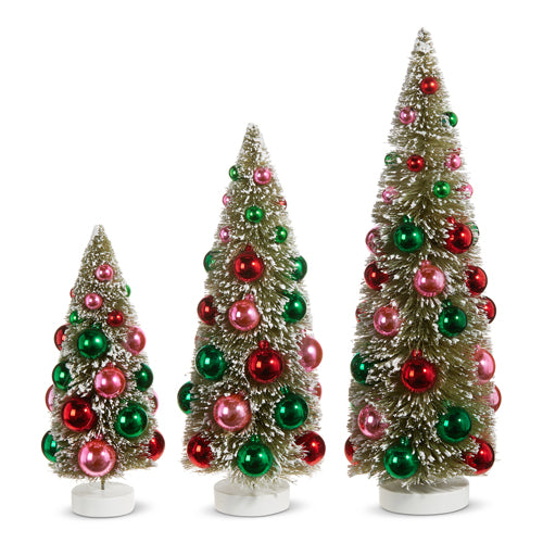 Raz 2023 Charming Holiday 15" Bottle Brush Trees With Ornaments, Set of 3