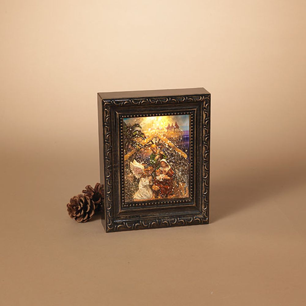 Gerson Company 8.6" B/O Lighted Nativity Design Spinning Water Globe Frame