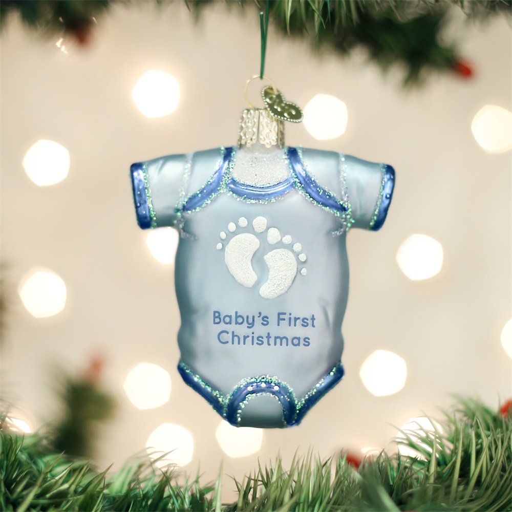 Old World Christmas Blue Baby Undershirt Blown Ornament