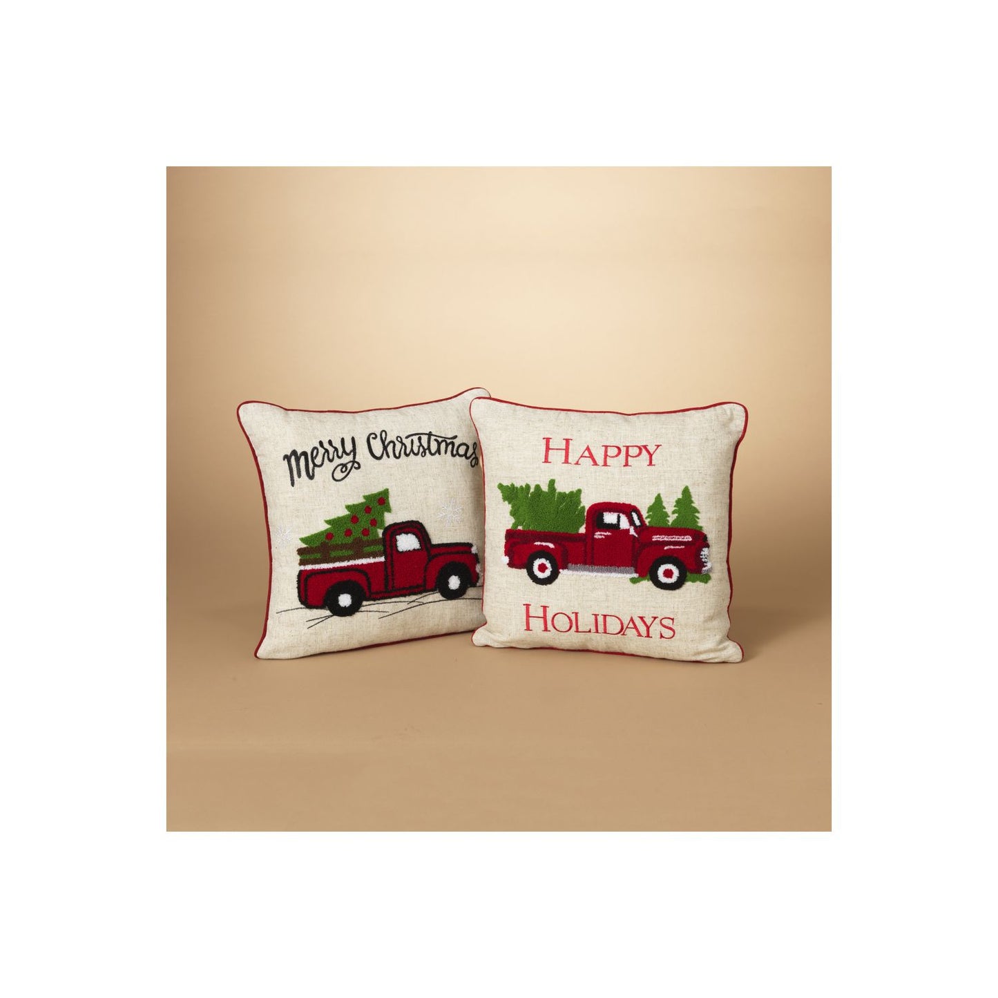 Gerson Company 16"L Fabric "Merry Christmas" And "Happy Holidays" Pillow, 2 Asst
