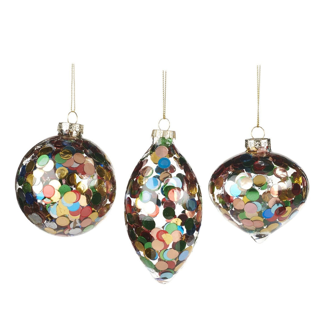 Goodwill Glass Confetti Ball/Finial Ornament Multi 8Cm, Set Of 3, Assortment