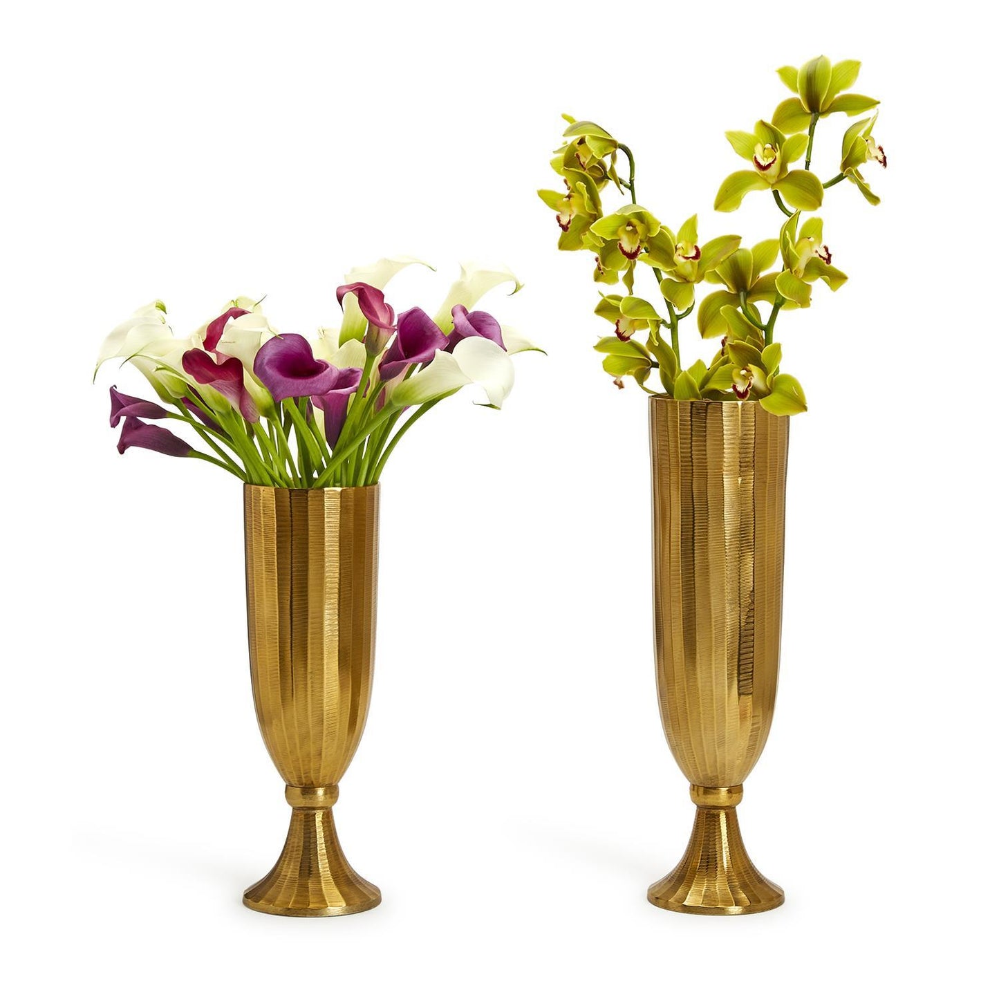 Two's Company Set Of 2 Golden Hand Etched Pedestal Vases - Recycled Aluminum
