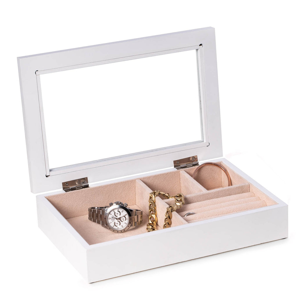 Bey Berk White Jewelry Box With Glass Viewing Top