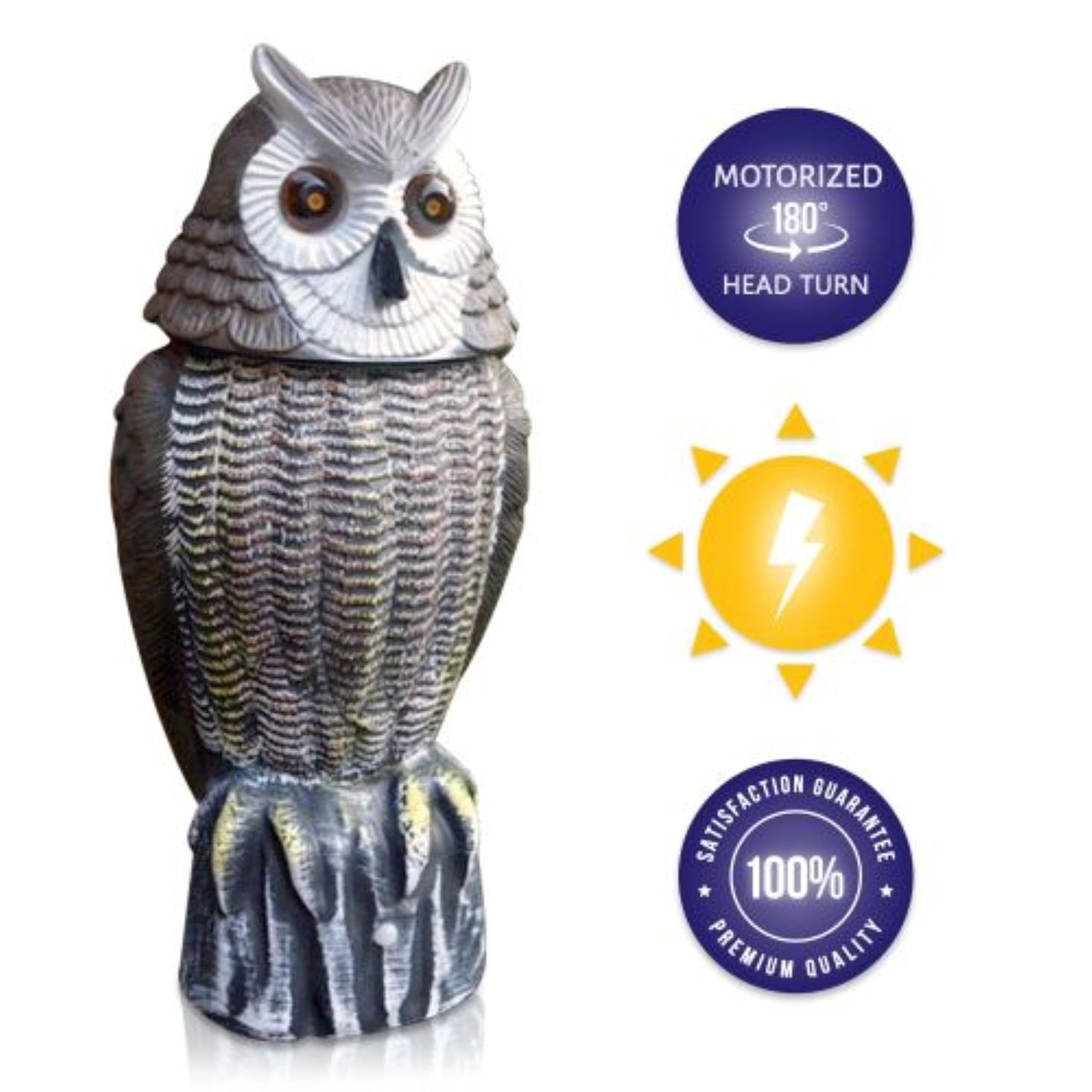 Lijo Solar Owl Animal Scarecrow - Rotating Head Owl Decoy