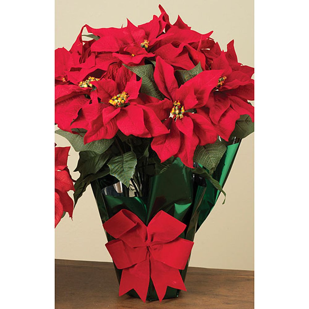 Gerson Company 20" Potted Polyester Red Poinsettia x 10 in Foil Pot
