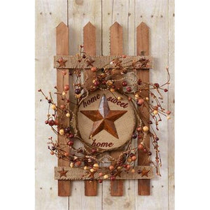 Your Heart's Delight Wooden Fence with Star & Berry Wreath- Home Sweet Home, Wood