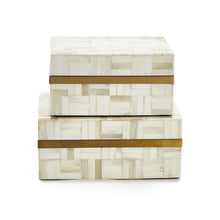 Load image into Gallery viewer, Two&#39;s Palais Set Of 2 Whitestone Mosaic Tile Decorative Box w/ Brass Inlaid