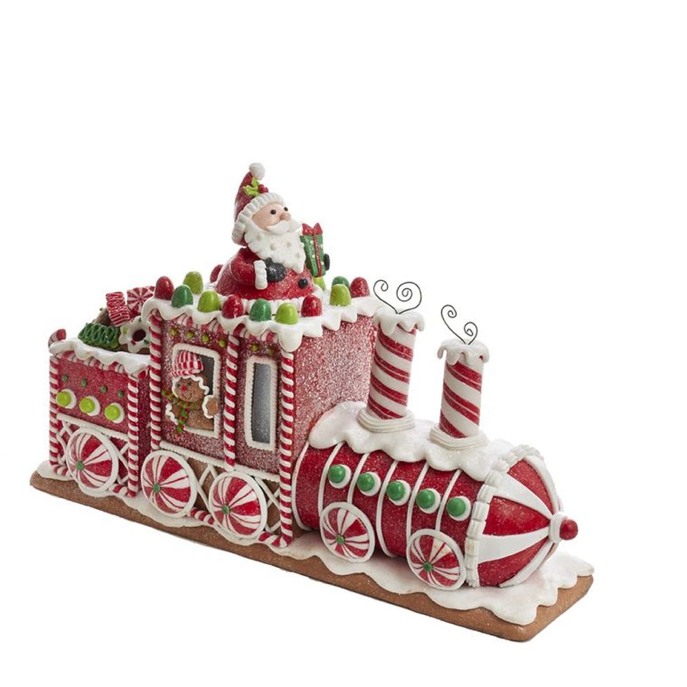 Kurt Adler 7.5" Gingerbread Junction LED Train Table Piece, Red, Clay Dough