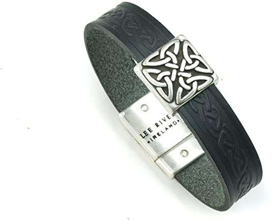 Lee River Leather Bracelet with Celtic Knot Charm, Medium Black, Made in Ireland