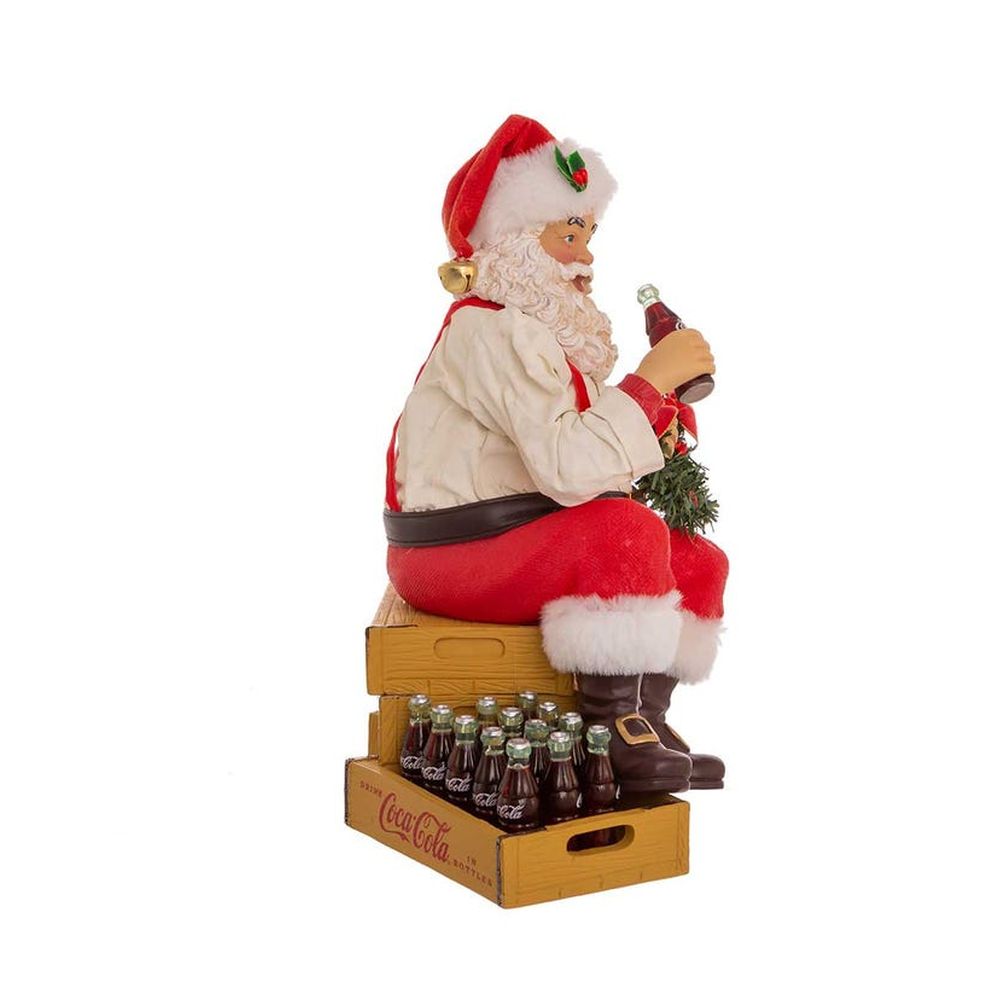 Kurt Adler 9" Coca-Cola® Santa Sitting on Crates Figurine, Red, Plastic