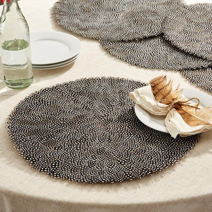 Two's Company Set of 6 Guinea Fowl Feather Placemats