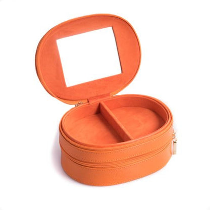 Orange "Lizard" Leather Two Level Jewelry Case With Mirror