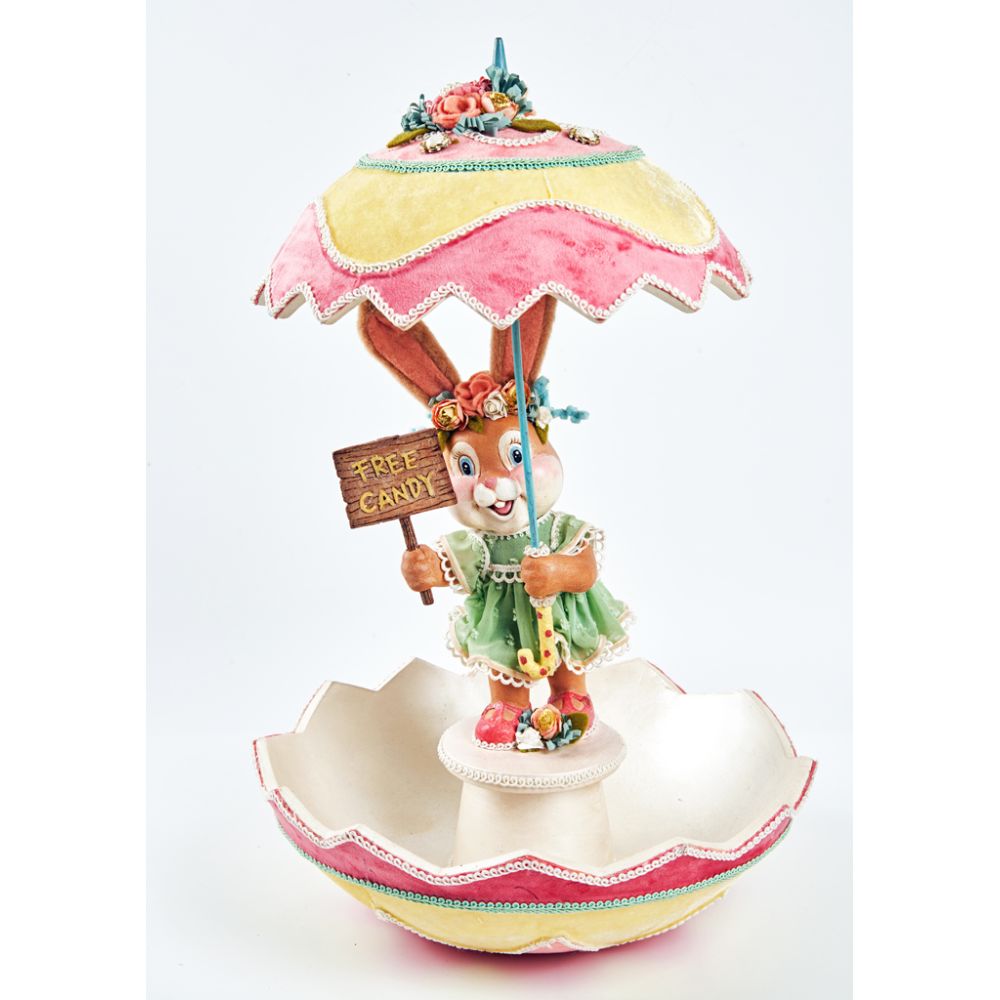 Katherine's Collection 2022 Spring Showers Bunny with Umbrella Candy Dish White Resin