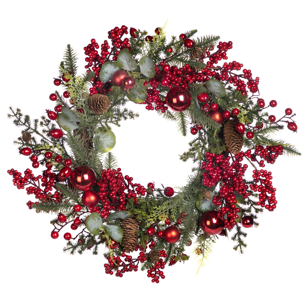 Goodwill Pine/Berry/Christmas Ball Wreath Green/Red 60Cm