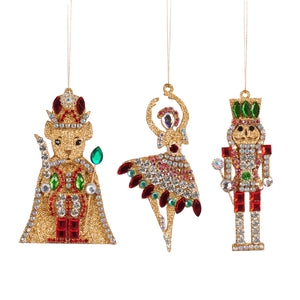 Jewel Glittered King/Ballerin/Nutcracker Ornament Red 12.5Cm , Set/3, Assortment