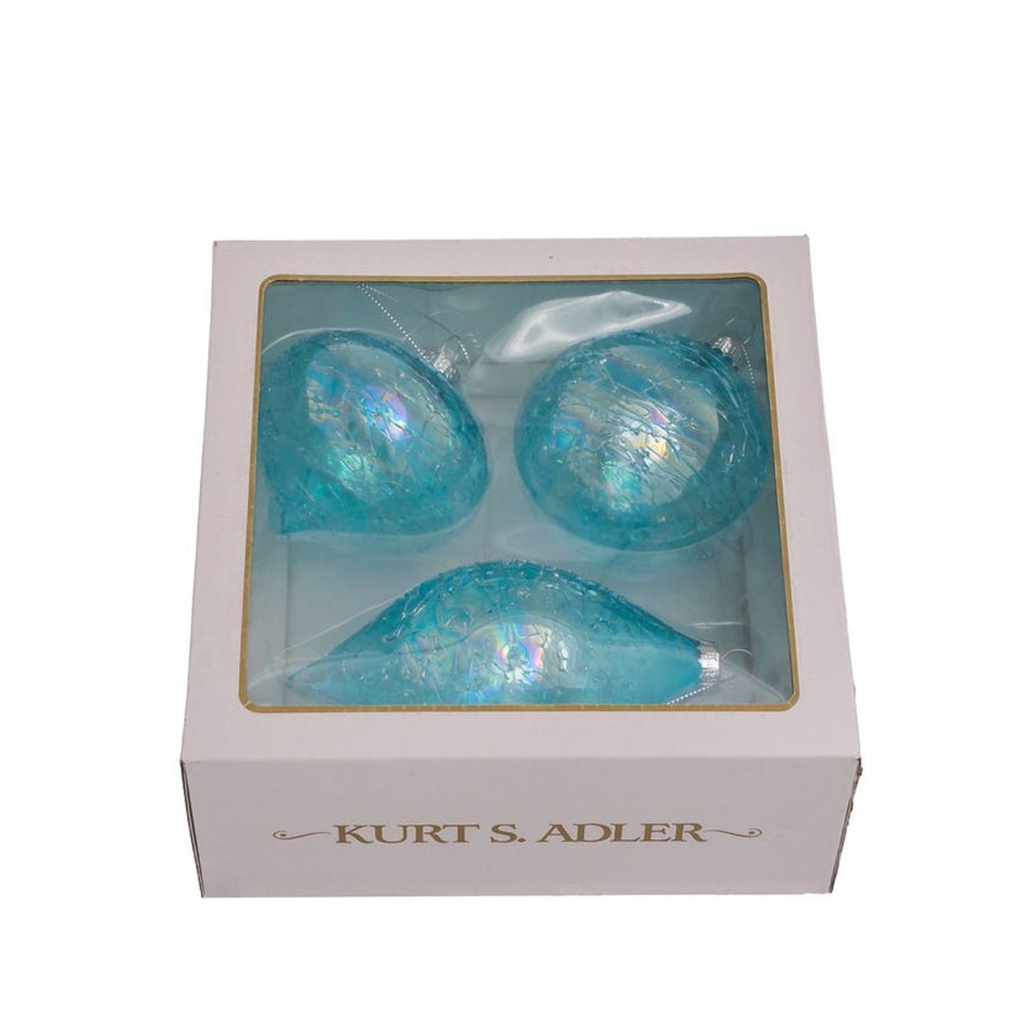 Kurt Adler 80Mm Blue Finial, Onion, And Ball Glass Ornaments, 3-Piece Set