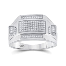 Load image into Gallery viewer, GND Sterling Silver Mens Round Diamond Rectangle Cluster Ring 1/4 Cttw, Size 10