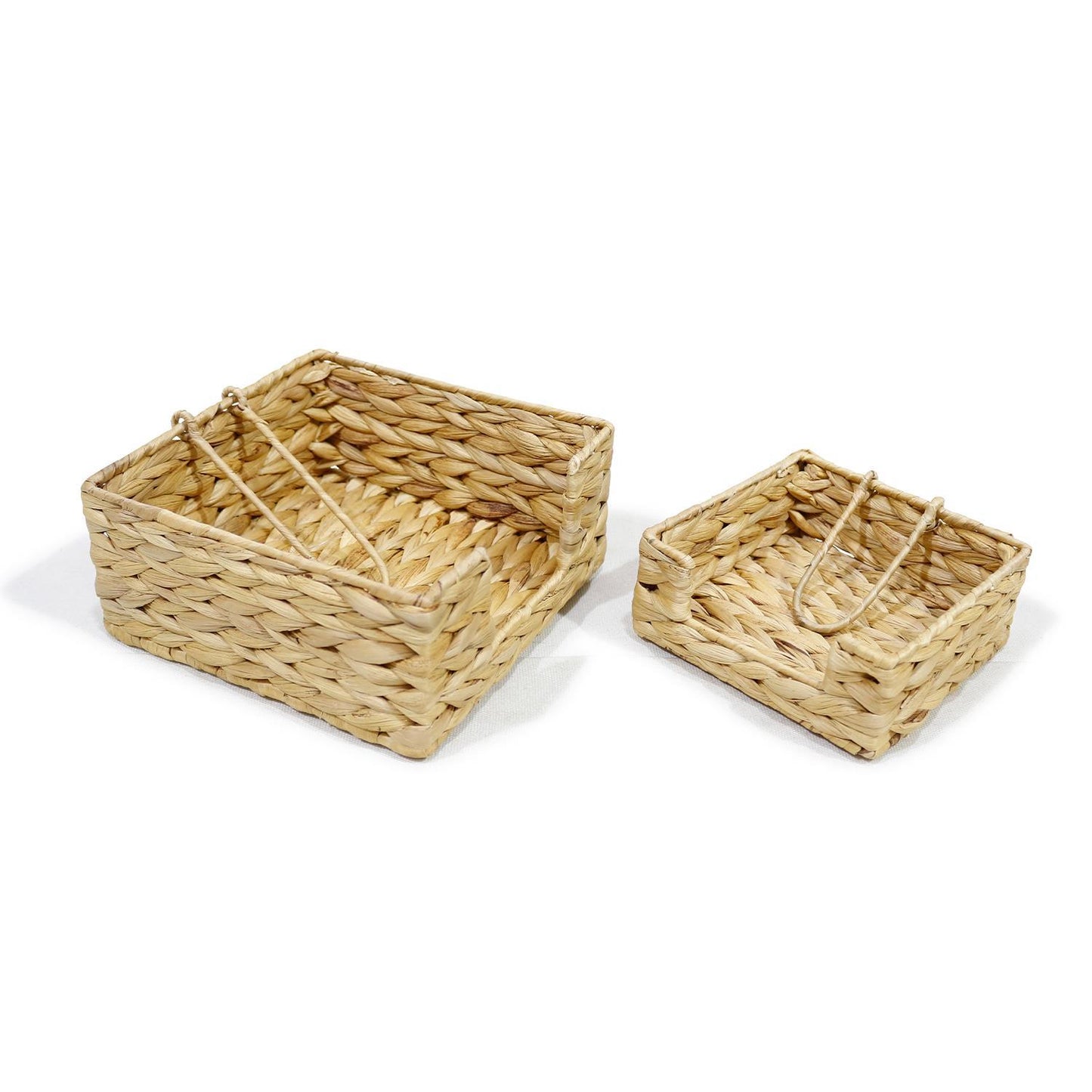 Set of 2 Hand-Crafted Fish Bone Weave Water Hyacinth Napkin Holders in 2 Sizes