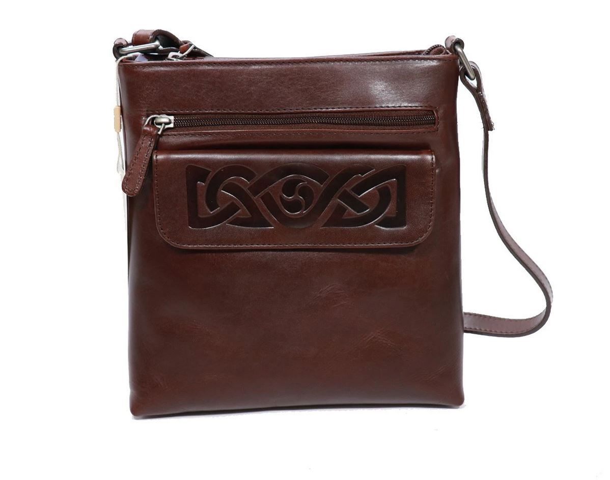 Lee River Hand Bag Crossbody Leather Embossed Celtic Weave - Made in Ireland