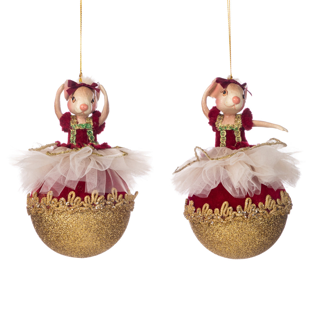 Nutcracker Bettina Ballerina Ball Ornament Red/Gold 15Cm, Set Of 2, Assortment