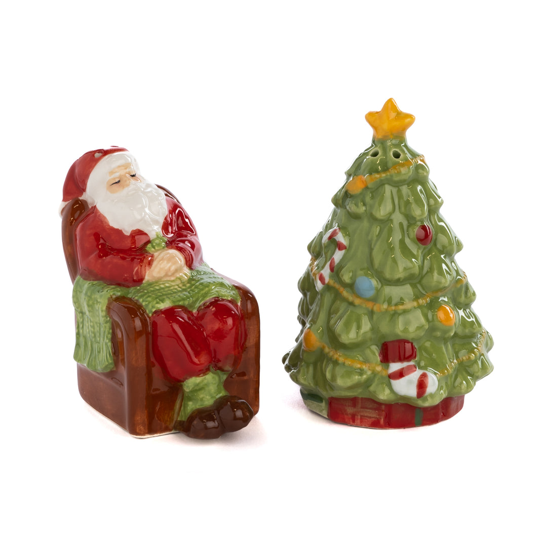 Ceramic Santa/Christmas Tree Salt And Pepper Shaker Set, Two-tone Red 8.5Cm