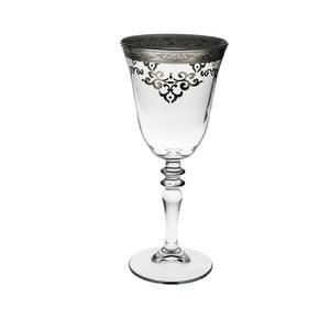 Classic Touch Decor Set of 6 Water Glasses with Silver Design, 8"
