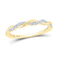 Load image into Gallery viewer, 10Kt Yellow Gold Womens Round Diamond Twist Stackable Band Ring 1/12 Cttw, S/7