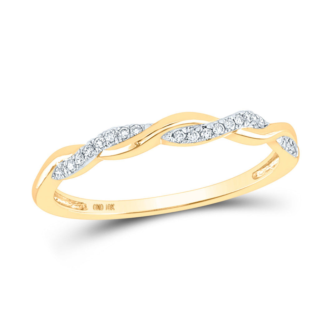 10Kt Yellow Gold Womens Round Diamond Twist Stackable Band Ring 1/12 Cttw, S/7