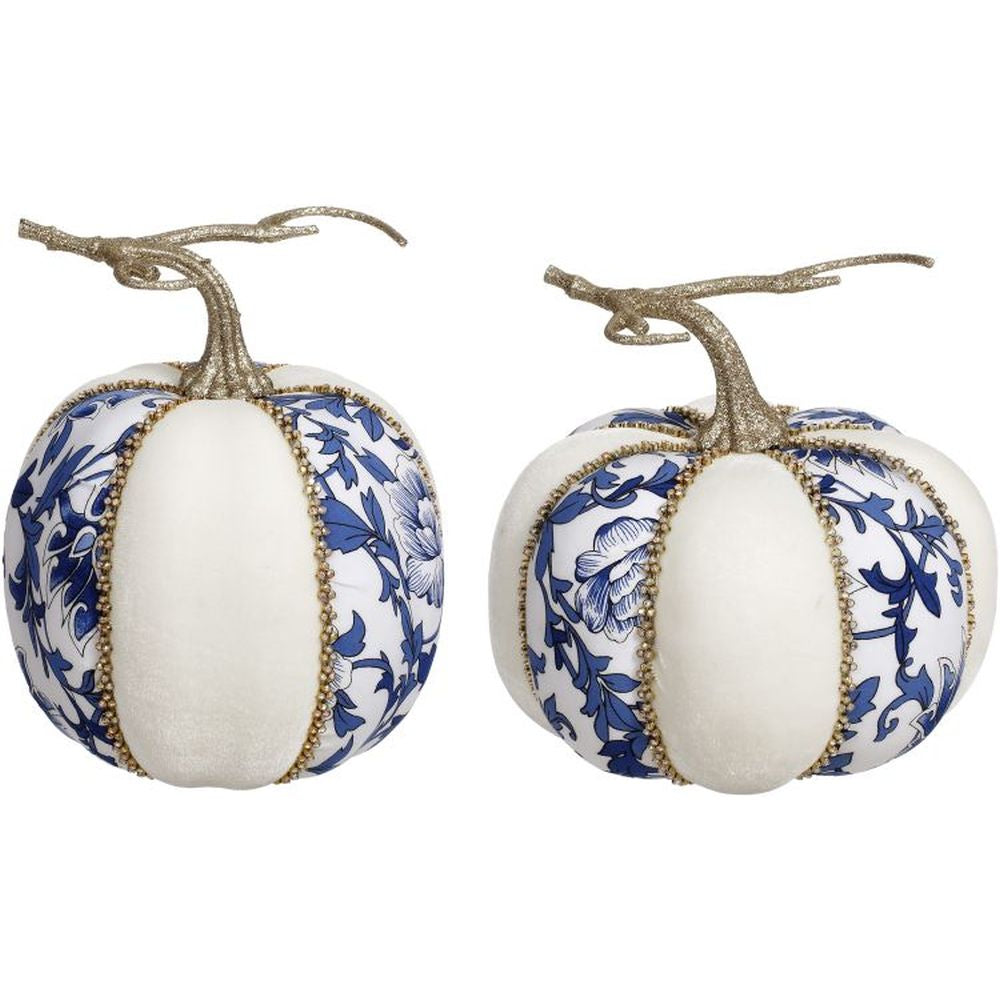 Mark Roberts Fall 2023 Blue And White Pumpkin, Assortment Of 2 - 6-7 Inches