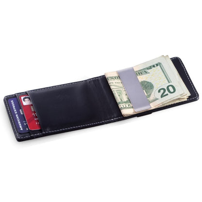 Black Leather Wallet/Credit Card Case, Built In Money Clip