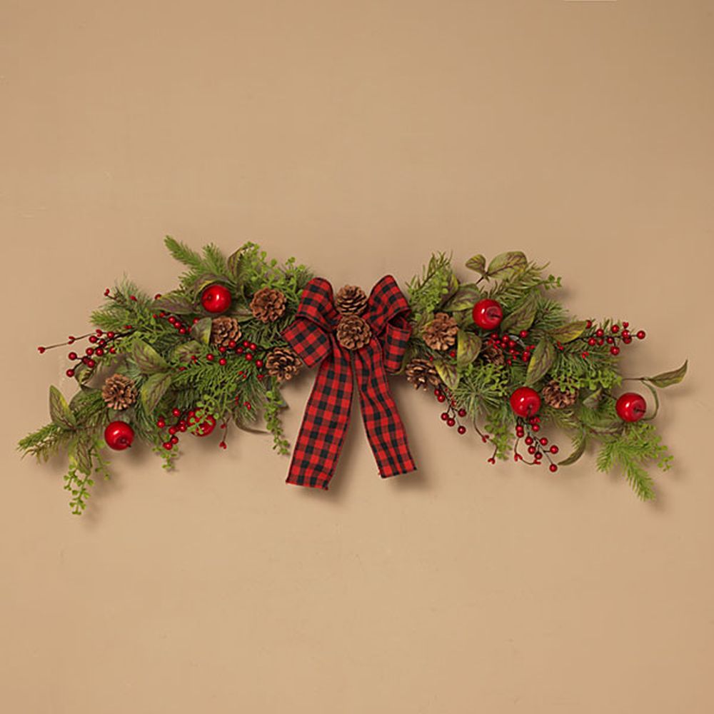Gerson Company 36" Holiday Pine & Berry Centerpiece W/ Plaid Bow
