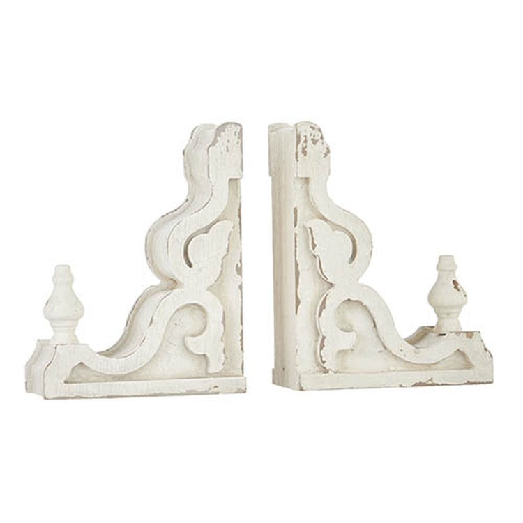 Raz Imports The Cottage 9" Distressed White Corbel Bookends, Set of 2