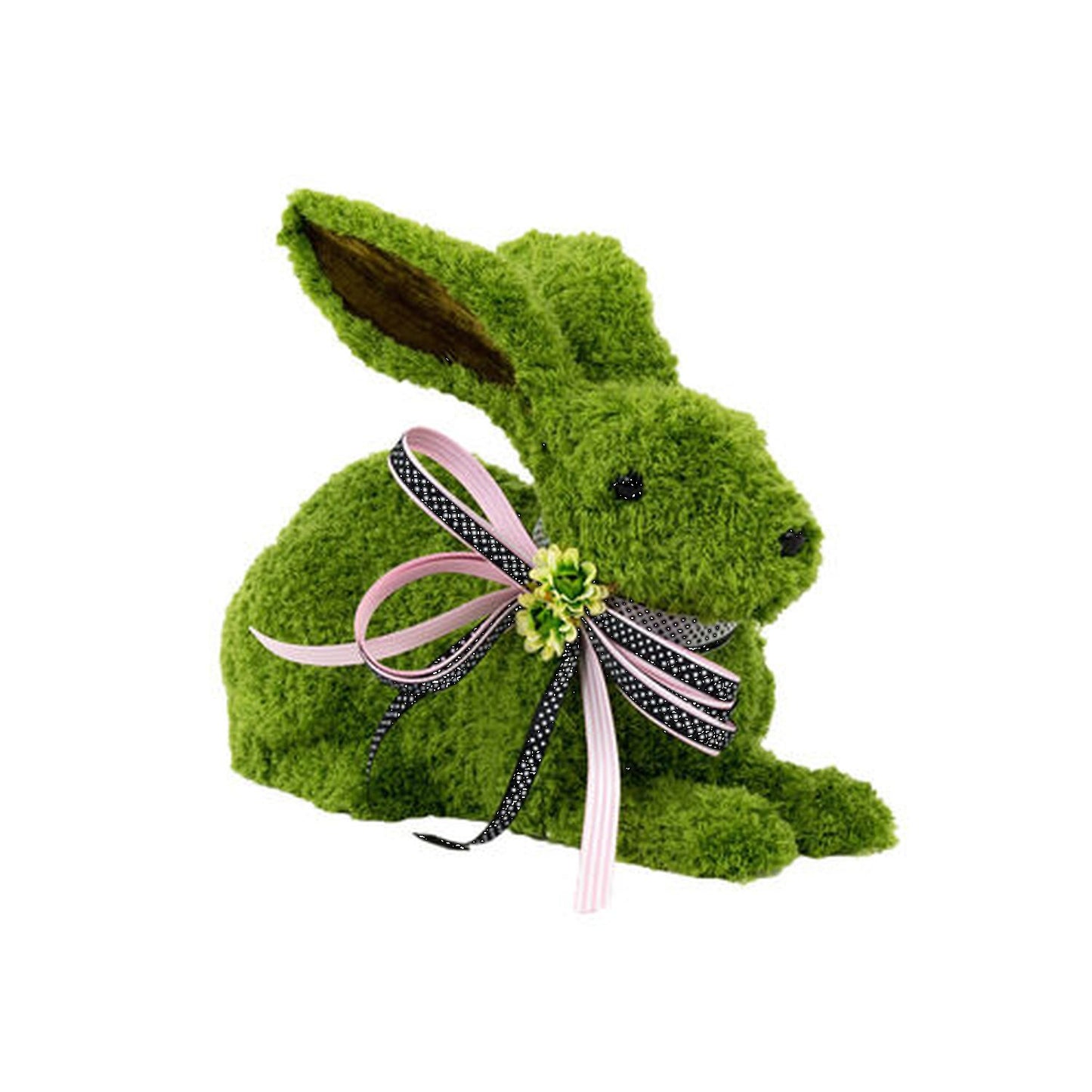 December Diamonds Green Garden Bunny Laying With Pink Ribbon Figurine