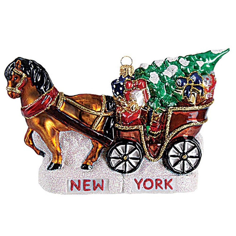 The Whitehurst Company Horse Drawn Carriage with Tree 6" Ornament, Glass Blown
