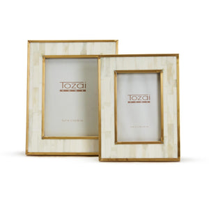 Saint Honore Set Of 2 Photo Frame w/ Brass Border in 2 Sizes: 4" X 6" & 5" X 7"