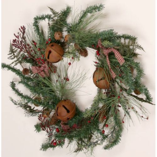 Your Heart's Delight Wreath - Winter Greens With Rusty Bells