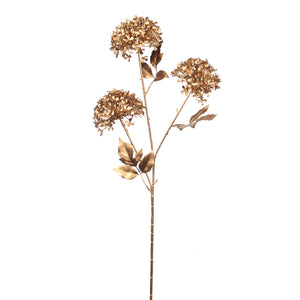 Goodwill Metallic 3 Hydrangea Flowers Stem Gold 66Cm