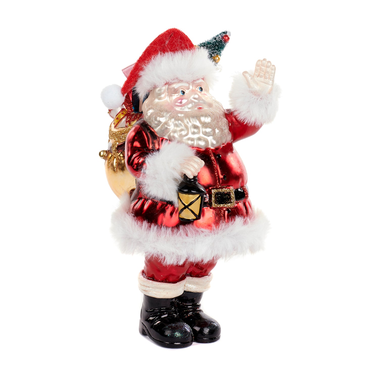 Goodwill Glass Furry Santa With Gift Bag Two-tone Red 19Cm