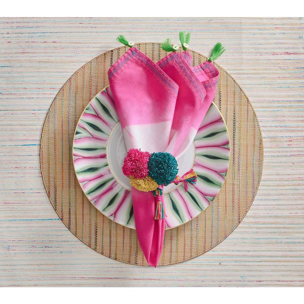 Kim Seybert Frolic Placemat Natural & Multicolor, Set of 4, Plastic, 15" x 15"