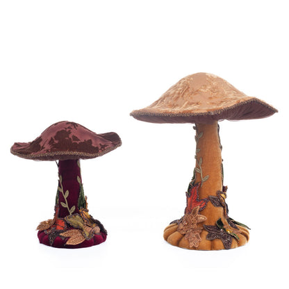 Katherine's Collection 2023 Magic Mushroom Set of 2, Brown/Green/Orange Polyester