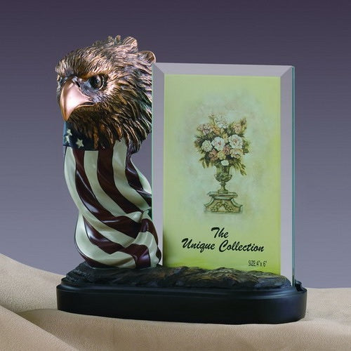 Treasure Of Nature Eagle Head w/American Flag Picture Frame, Bronze Plated
