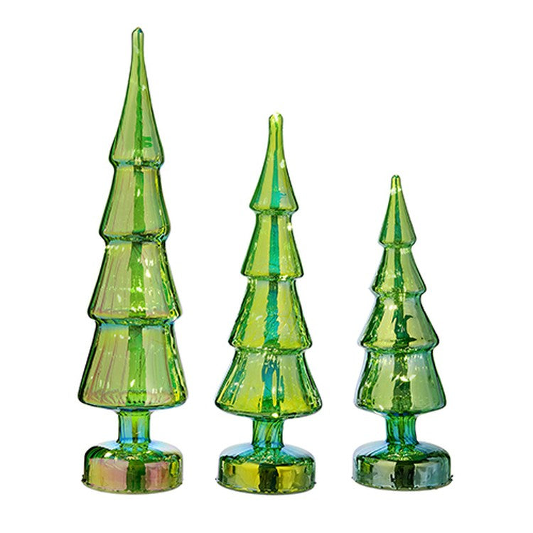 Raz Imports 2022 Collected Christmas 16" Green Iridescent Tree, Set of 3