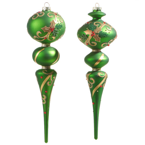 Raz Imports 2023 Classic Carols 11.5" Holly Leaf Finial Ornament, Asst of 2