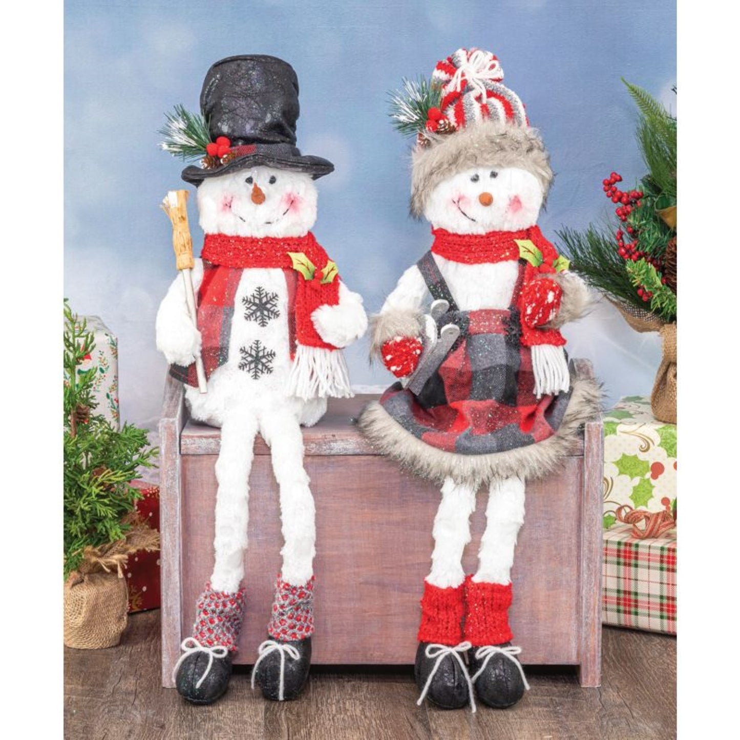 Hanna's Handiworks Holiday Plaid Snowman Dangle Leg Set Of 2 Assortment.