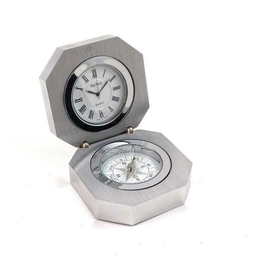 Bey Berk Compass And Clock In Stainless Steel Hinged Case by Bey Berk